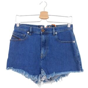 DIESEL Denim Shorts Women's‎ 28 Blue Distressed Lace Up Waist High Rise